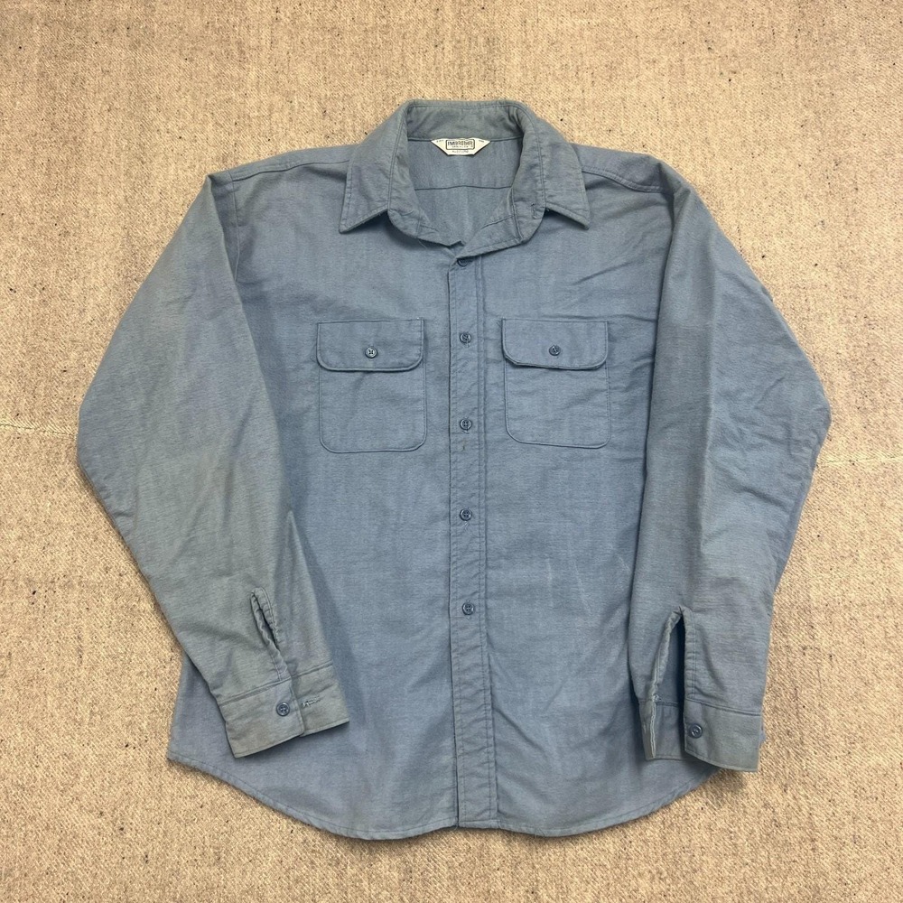 Vintage Five Brother Button Up Shirt Mens XL Blue 1980s Long Sleeve